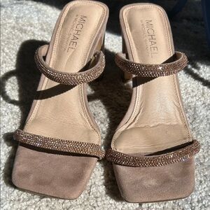 Michael Kors Tan Suede Heels with Glittering Straps